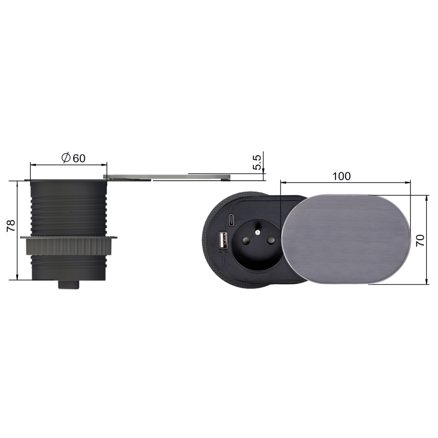 Indbygget socket 1Z + USB A+C