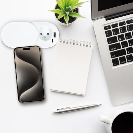 Indbygget strømudtag 20W, 1x stikkontakt + USB A+C, hvid