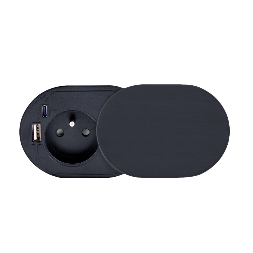 Stikdåse til bordplade 1x230V + USB-A + USB-C sort
