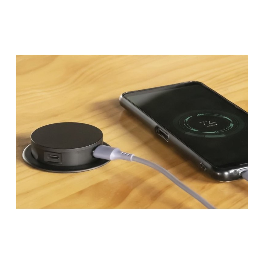 Stikdåse til bordplade 3x230V + 2xUSB sort