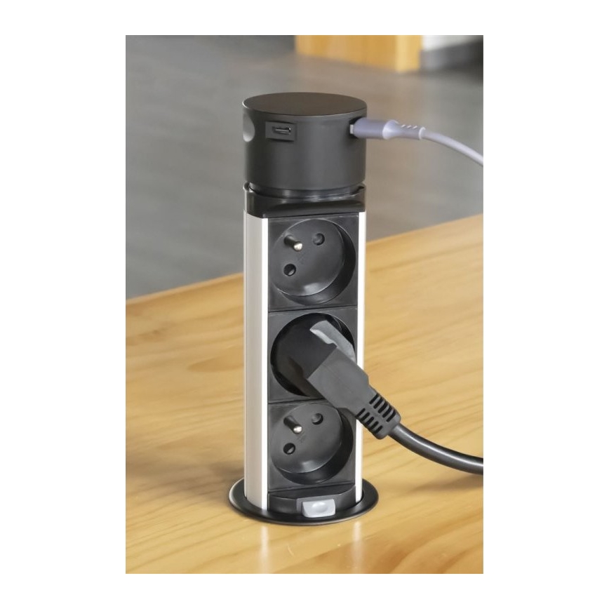 Stikdåse til bordplade 3x230V + 2xUSB sort