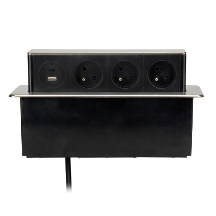 Stikkolonne til bordplade 3x230V + USB-A + USB-C