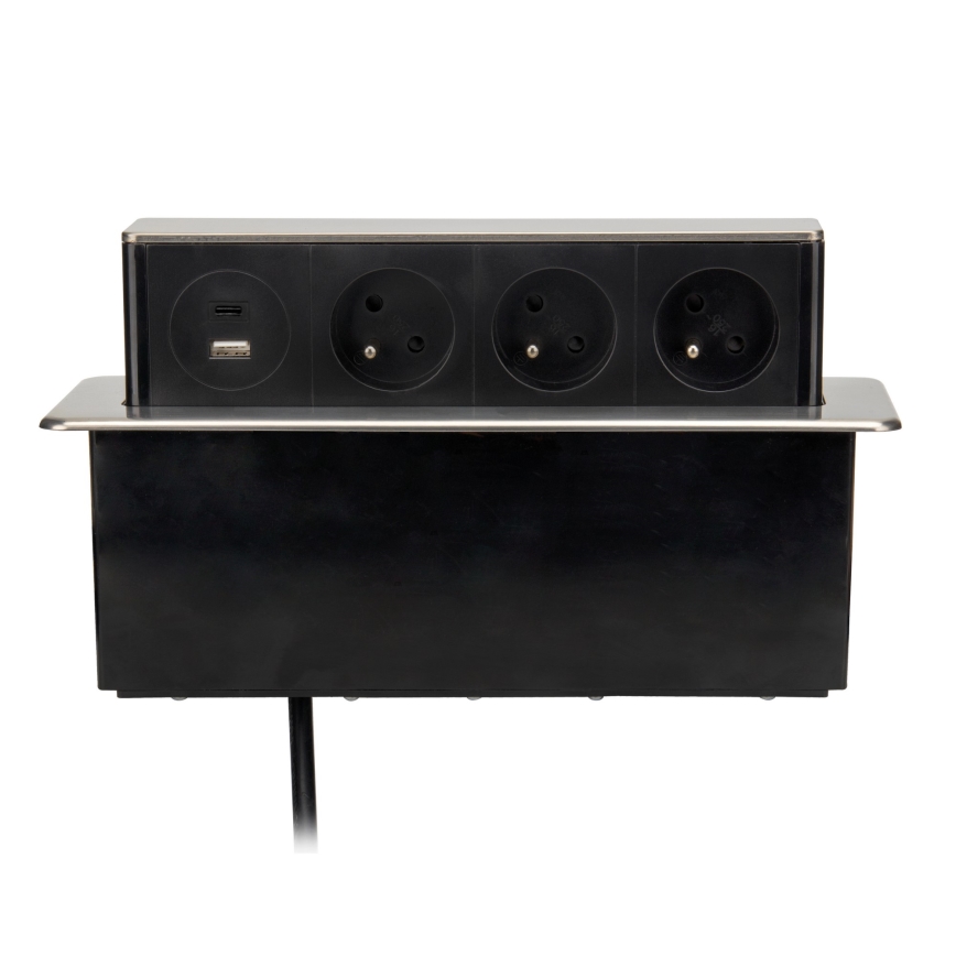 Stikkolonne til bordplade 3x230V + USB-A + USB-C