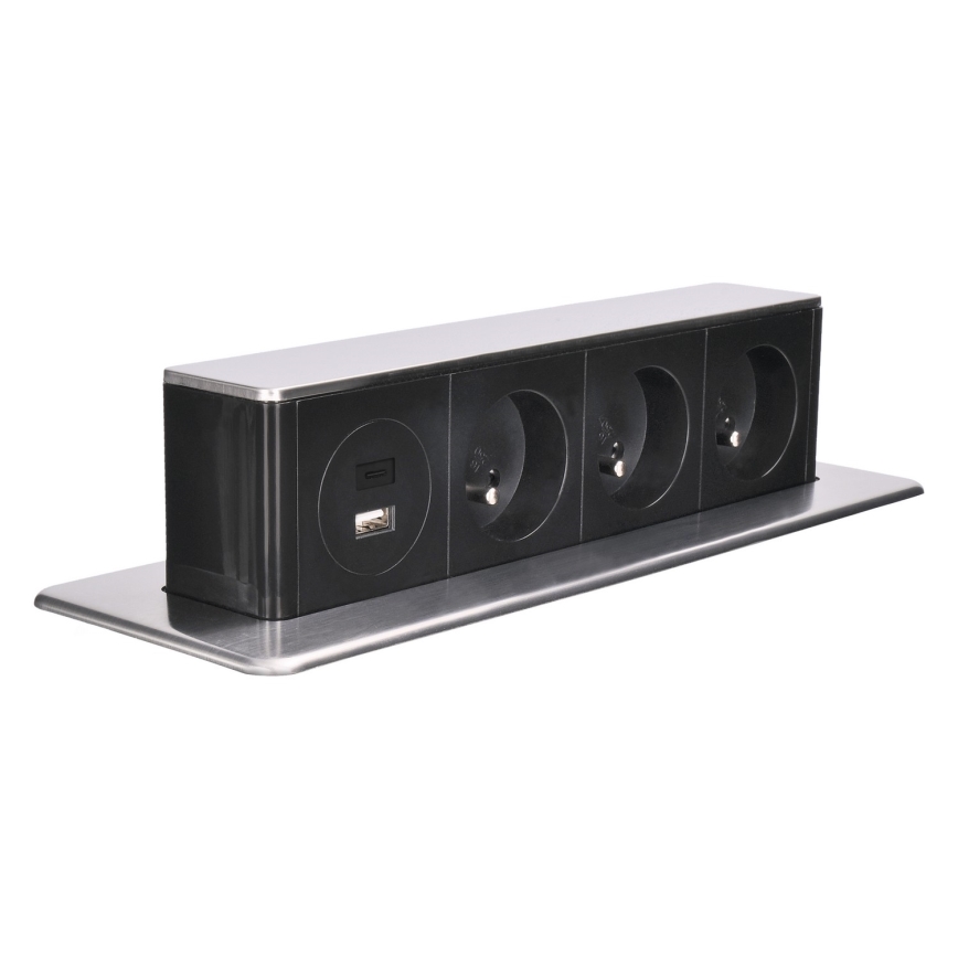 Stikkolonne til bordplade 3x230V + USB-A + USB-C