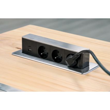 Stikdåse til bordplade 3x230V + USB-A + USB-C