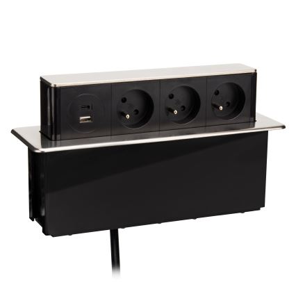 Stikdåse til bordplade 3x230V + USB-A + USB-C