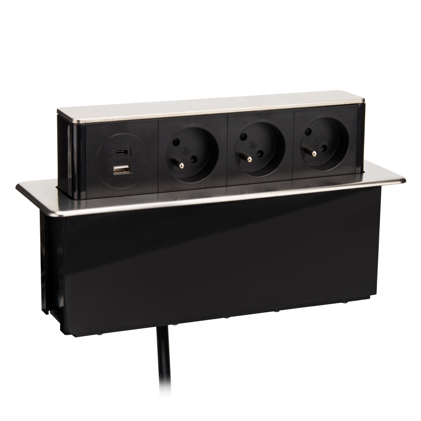 Stikdåse til bordplade 3x230V + USB-A + USB-C