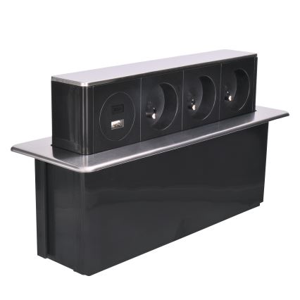 Stikdåse til bordplade 3x230V + USB-A + USB-C