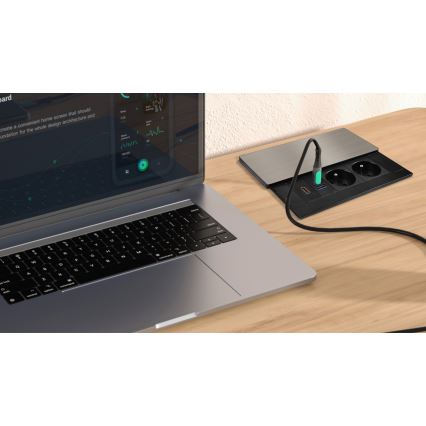 Indbygningsstikkontakt 20W, 2 x stikkontakter + USB-A + USB-C + HDMI