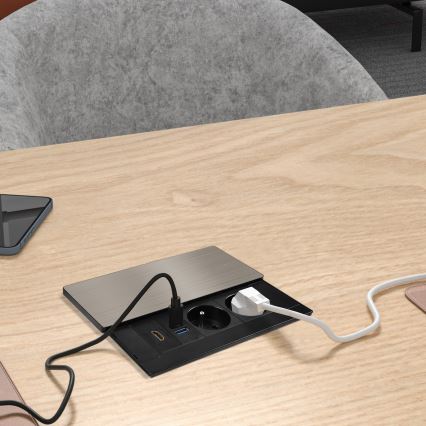 Indbygningsstikkontakt 20W, 2 x stikkontakter + USB-A + USB-C + HDMI