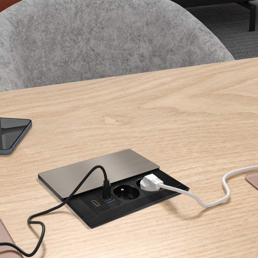 Indbygningsstikkontakt 20W, 2 x stikkontakter + USB-A + USB-C + HDMI