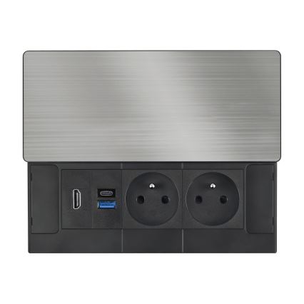 Indbygningsstikkontakt 20W, 2 x stikkontakter + USB-A + USB-C + HDMI