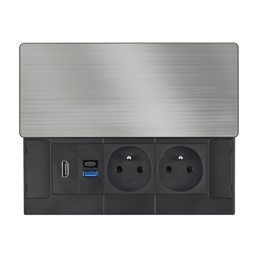 Indbygningsstikkontakt 20W, 2 x stikkontakter + USB-A + USB-C + HDMI