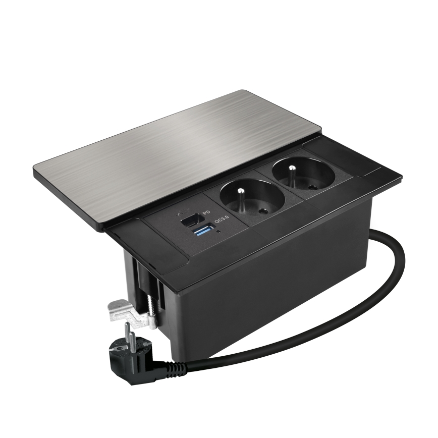 Indbygget stikkontakt med 20 W trådløs opladning, 2 udtag + USB-A + USB-C