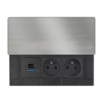 Indbygget stikkontakt med 20 W trådløs opladning, 2 udtag + USB-A + USB-C