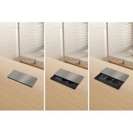 Indbygget stikkontakt med trådløs opladning 65W, 2 udtag + USB-A + USB-C