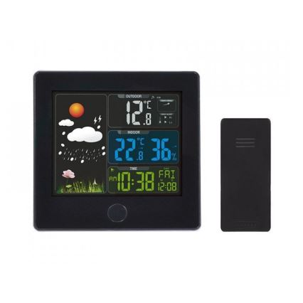 Vejrstation med LCD-display 230V/2xAAA + 2xAAA sort