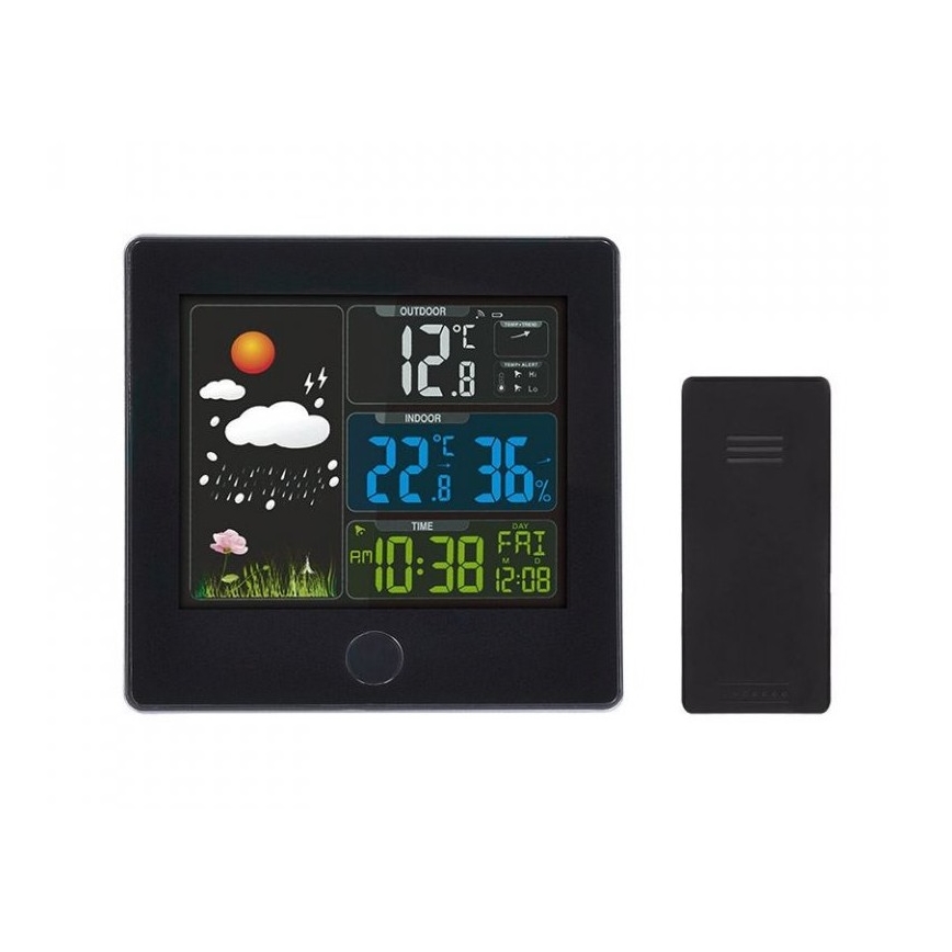 Vejrstation med LCD-display 230V/2xAAA + 2xAAA sort
