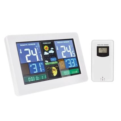 Vejrstation med LCD-display USB opladning 2xAAA/5V + 2xAAA hvid