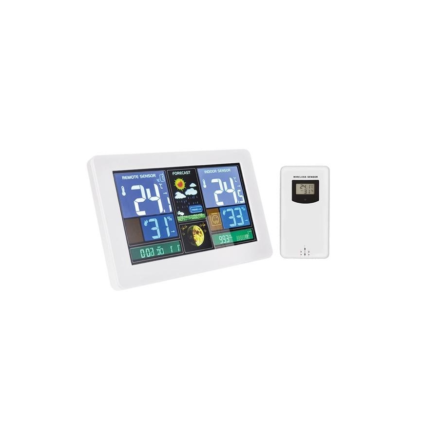 Vejrstation med LCD-display USB opladning 2xAAA/5V + 2xAAA hvid