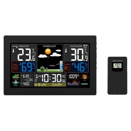 Vejrstation m. LCD-farvedisplay 230V/2xAA + 2xAA
