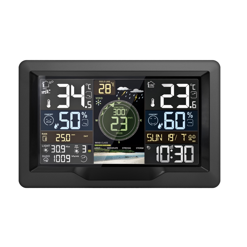 Profofesionální meteostanice m. LCD-farvedisplay 5V/2xAA + 3xAA + 2xAA Wi-Fi Tuya