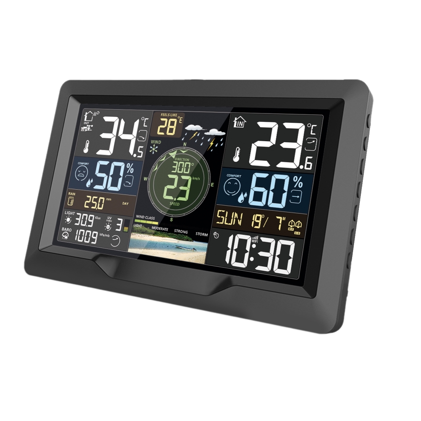 Profofesionální meteostanice m. LCD-farvedisplay 5V/2xAA + 3xAA + 2xAA Wi-Fi Tuya