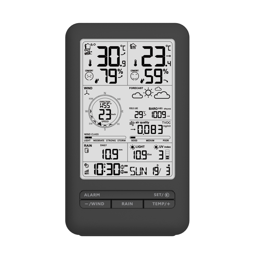 Professionel vejrstation med LCD-display 5V/2xAA + 3xAA + 2xAA Wi-Fi Tuya