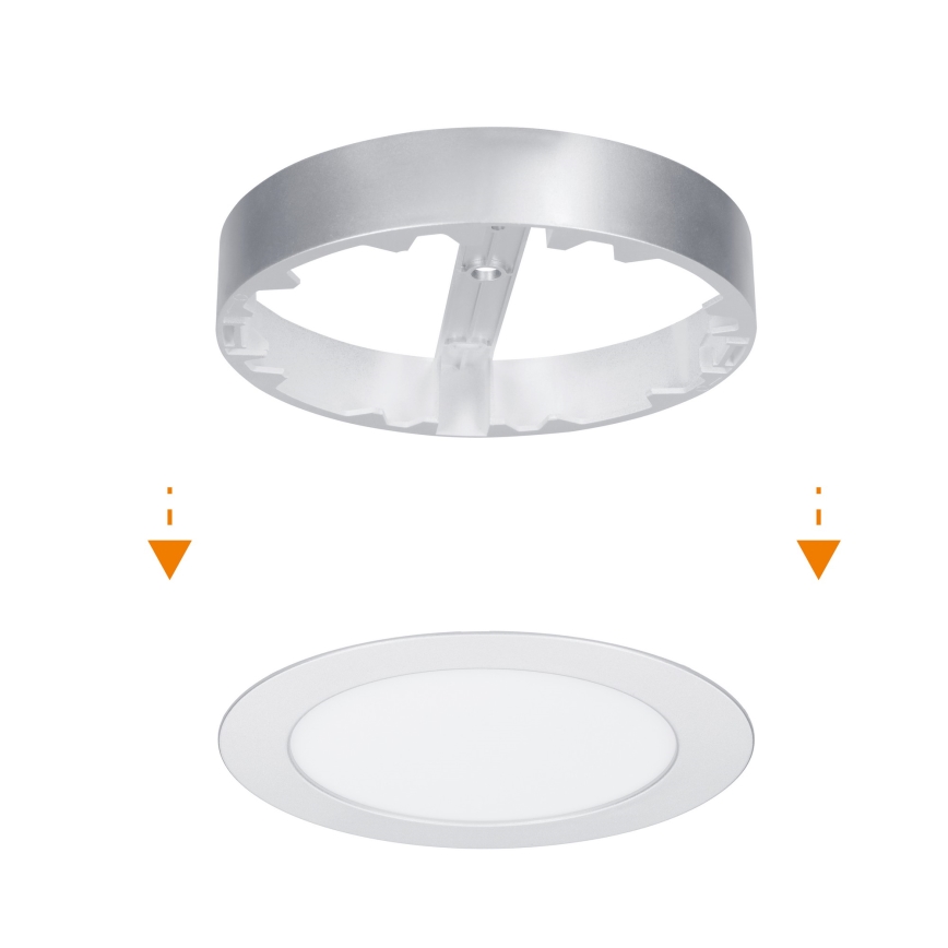 LED overflade-/indbygningspanel 2-i-1, 12W, 230V, 3000/4000/6000K, Ø17 cm, IP54, sølv