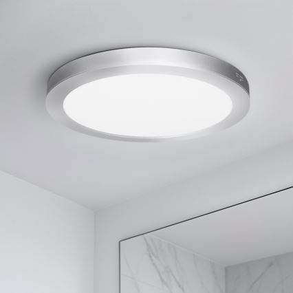 LED 2-i-1 overflade-/indbygget panel 24W/230V 3000/4000/6000K Ø 30 cm IP54 sølv