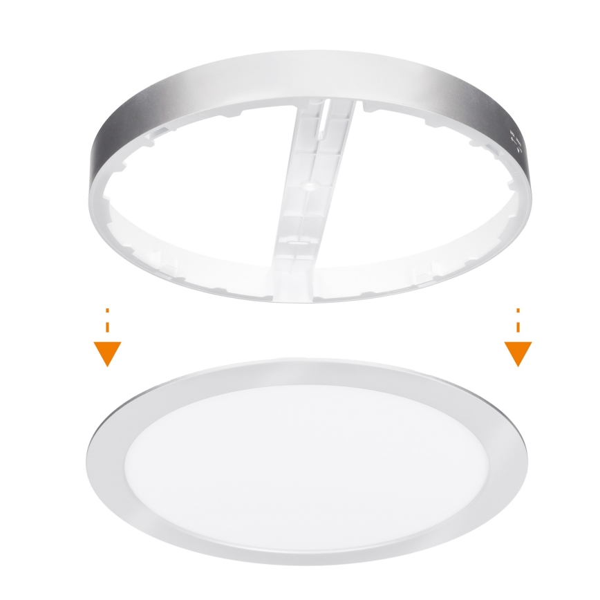 LED 2-i-1 overflade-/indbygget panel 24W/230V 3000/4000/6000K Ø 30 cm IP54 sølv