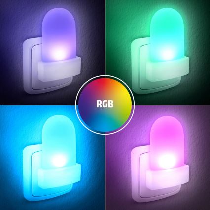 LED natlampe med sensor RGB-farver LED/0,5W/230V til stikkontakt