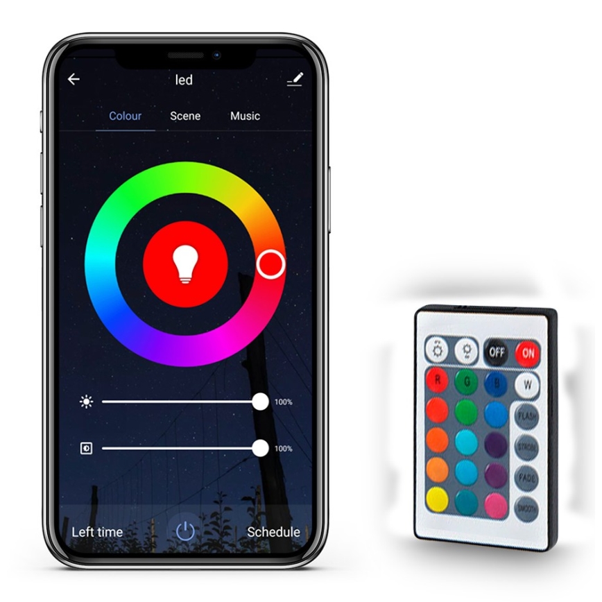 LED lysbånd dæmpbart RGB-farver LED/20W/230V 5 m IP65 Tuya + fjernbetjening