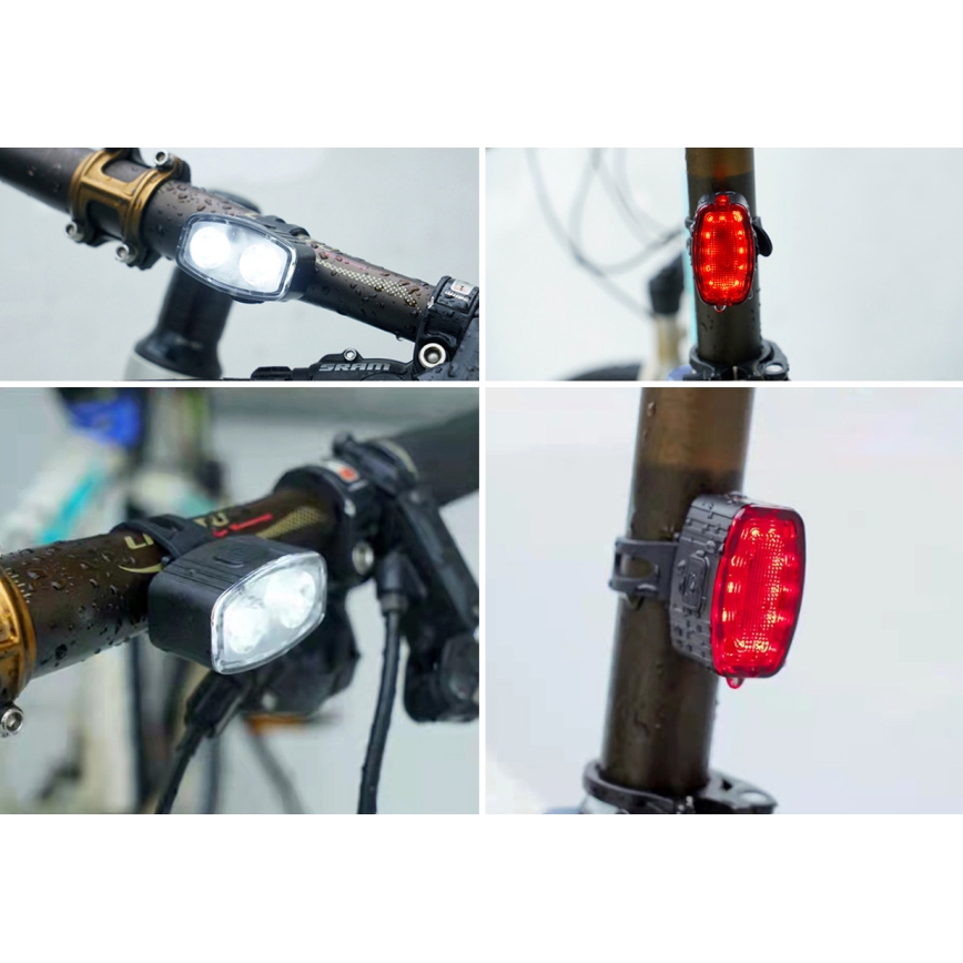 SÆT 2x LED Dæmpbar rechargeable bicycle lys 350mAh IP44 rød/hvid