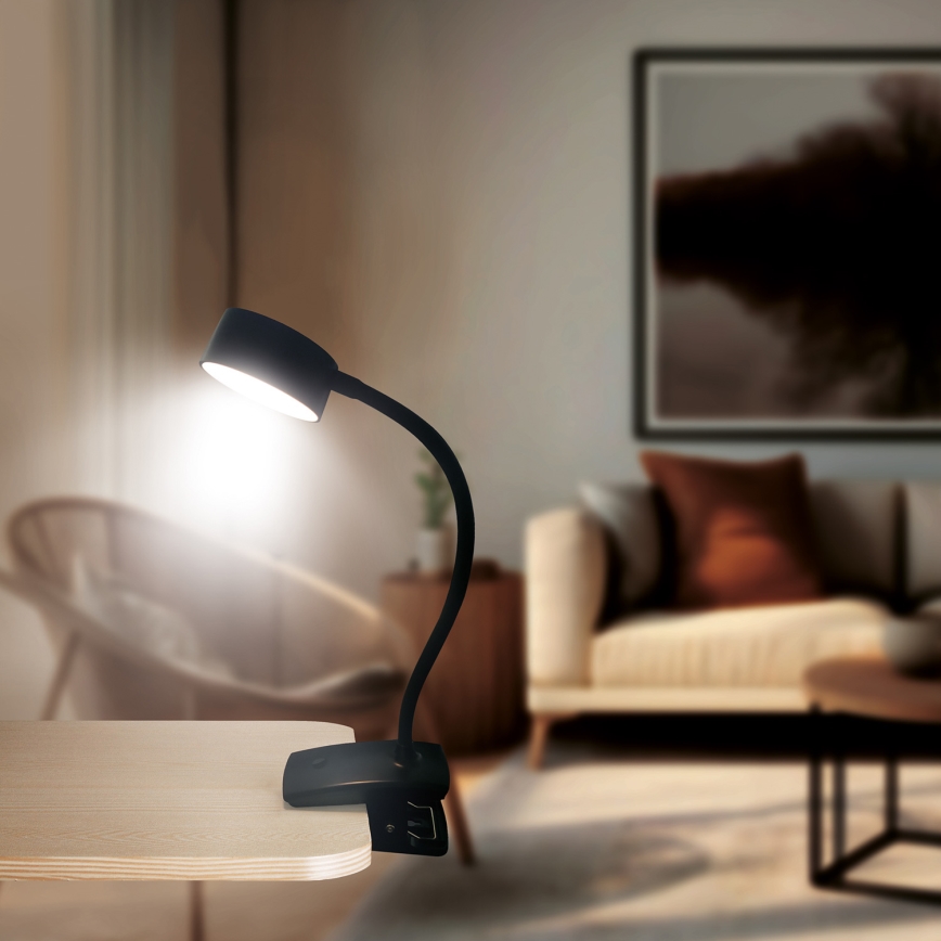 LED Dæmpbar fleksibel genopladelig bordlampe med klemme LED/2W/1800 mAh 3000/4000/6500K sort