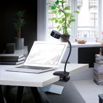 LED Dæmpbar fleksibel genopladelig bordlampe med klemme LED/2W/1800 mAh 3000/4000/6500K sort