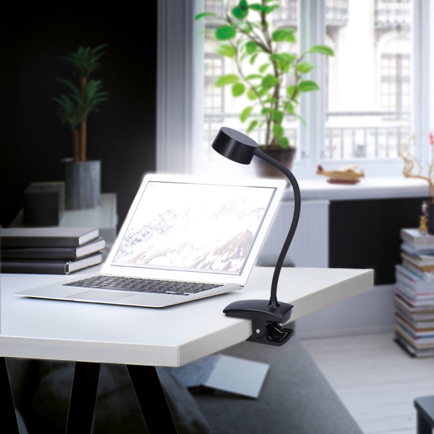 LED Dæmpbar fleksibel genopladelig bordlampe med klemme LED/2W/1800 mAh 3000/4000/6500K sort