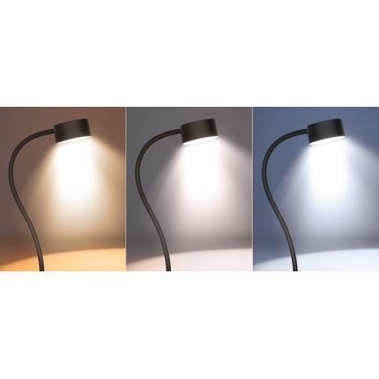 LED Dæmpbar fleksibel genopladelig bordlampe med klemme LED/2W/1800 mAh 3000/4000/6500K sort