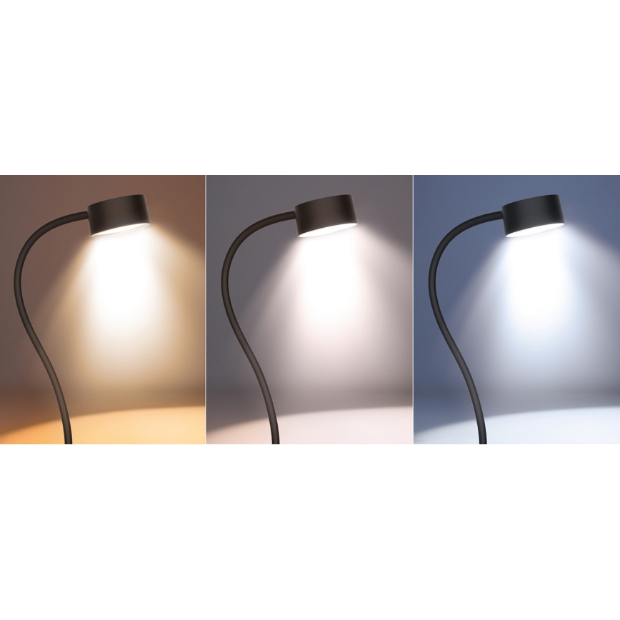 LED Dæmpbar fleksibel genopladelig bordlampe med klemme LED/2W/1800 mAh 3000/4000/6500K sort
