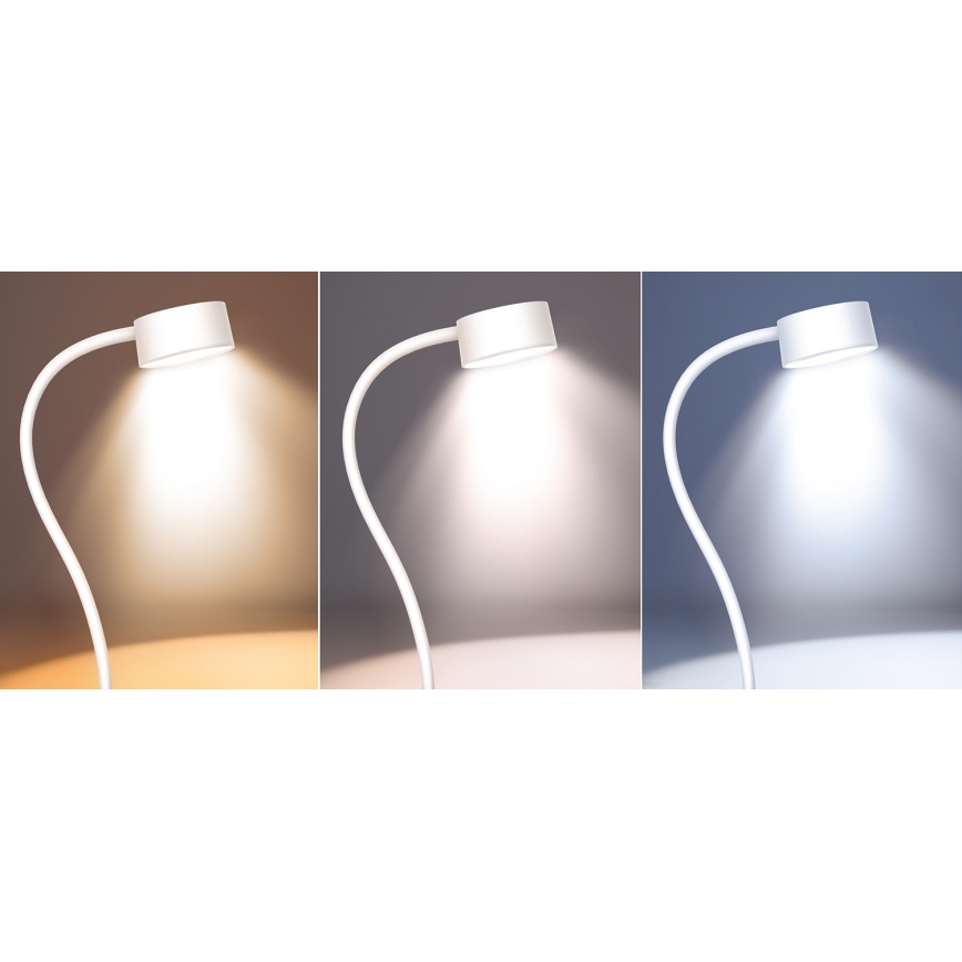 LED Dæmpbar fleksibel genopladelig bordlampe med klemme LED/2W/1800 mAh 3000/4000/6500K hvid