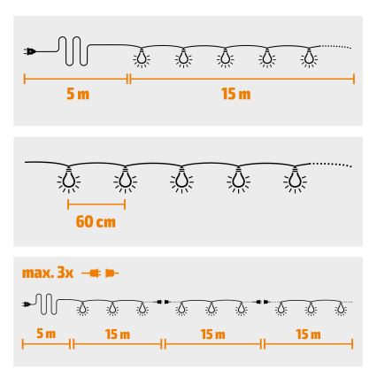 Udendørs LED lyskæde GARLAND 25xE12 20 m IP44 varmt hvidt lys