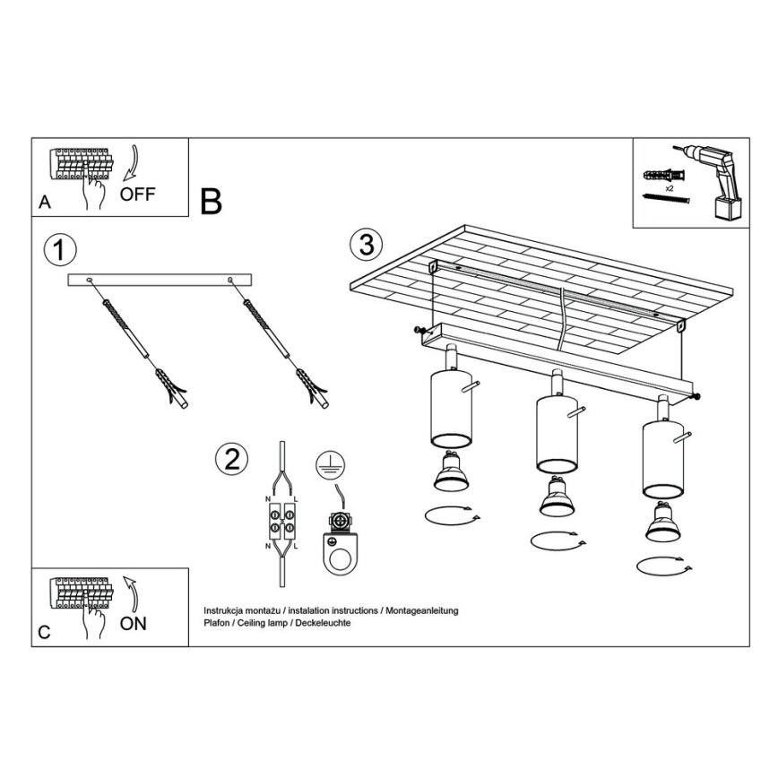 Spotlampe RING 3 3xGU10/10W/230V sort