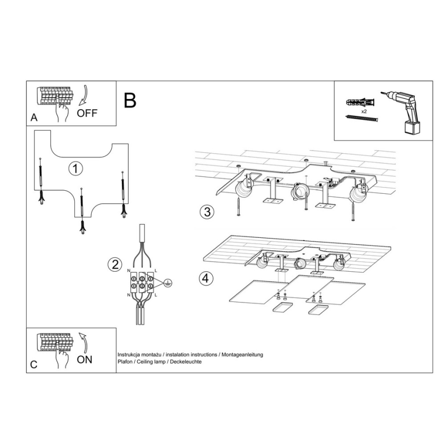 Loftlampe FABIANO 3xE27/60W/230V hvid/skinnende krom