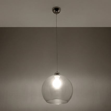 Pendel på ledning BALL 1xE27/15W/230V Ø 30 cm klar / blank krom