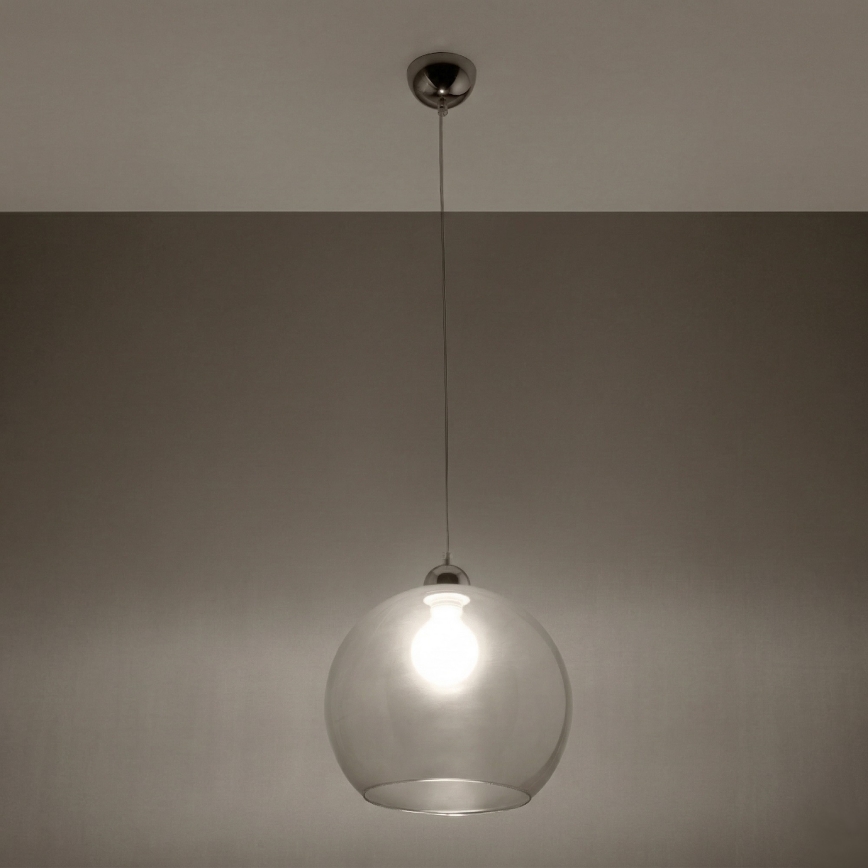 Pendel på ledning BALL 1xE27/15W/230V Ø 30 cm klar / blank krom