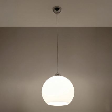 Pendel på wire BALL 1xE27/15W/230V Ø 30 cm hvid/blank krom