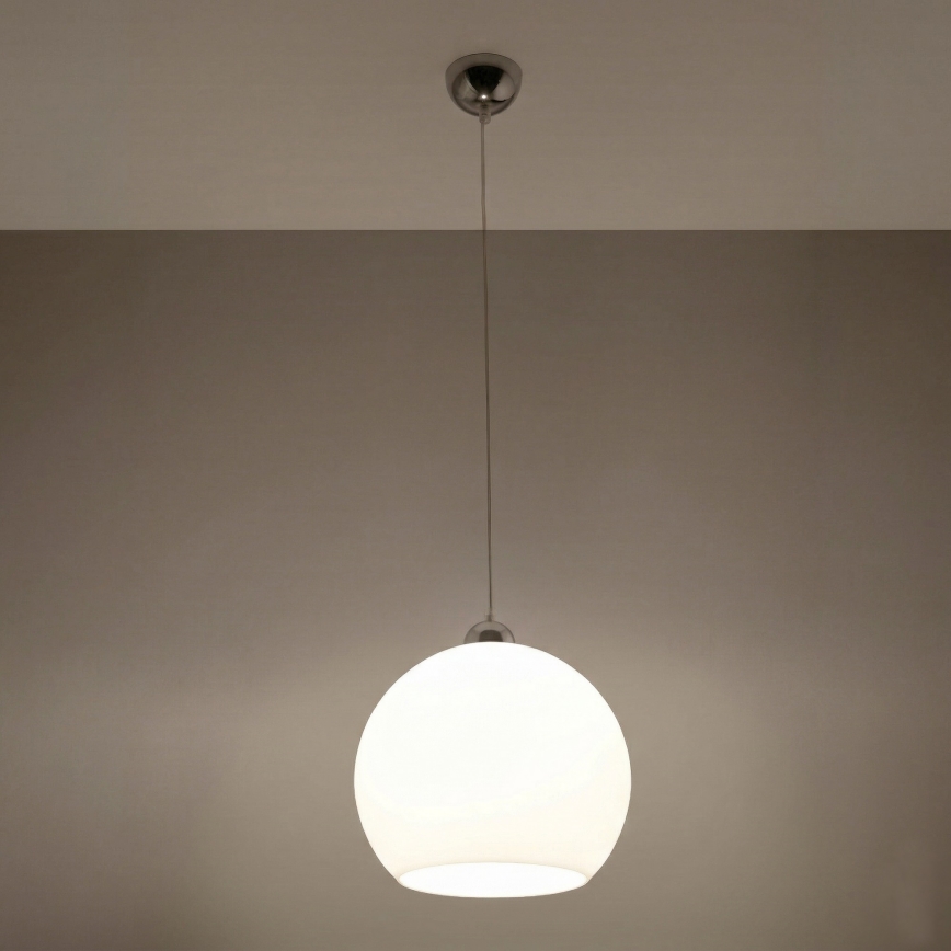 Pendel på wire BALL 1xE27/15W/230V Ø 30 cm hvid/blank krom