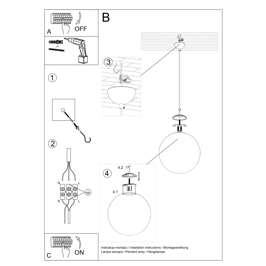 Pendellampe på kabel UGO 1xE27/15W/230V Ø 20 cm hvid/blank krom