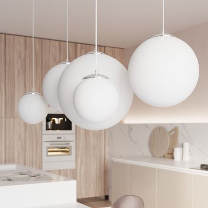 Pendel med ledning UGO 1xE27/15W/230V Ø 40 cm hvid/poleret krom