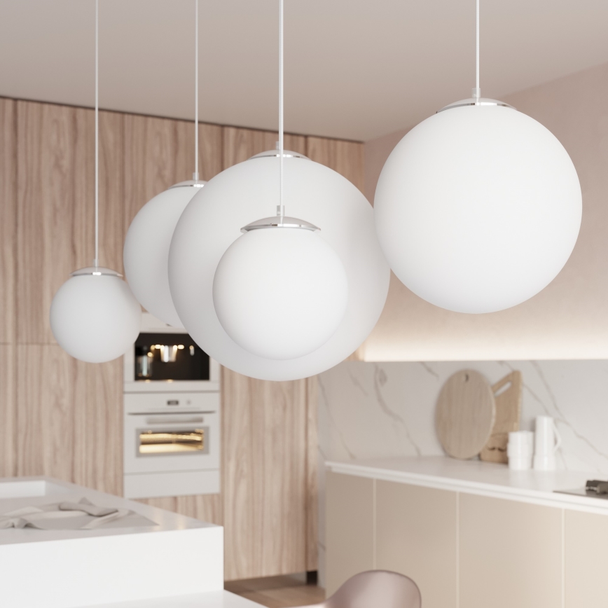 Pendel med ledning UGO 1xE27/15W/230V Ø 40 cm hvid/poleret krom
